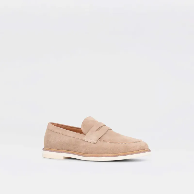 Pepper - sand-beige penny loafer til herre i semsket skinn