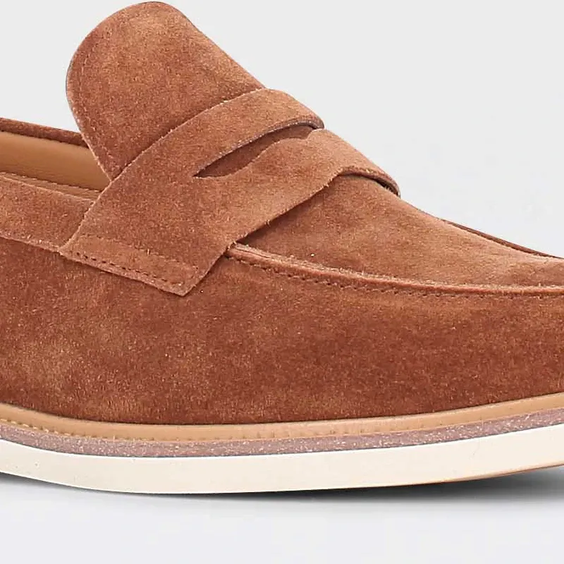 Pepper - camelbrun penny loafer til herre i semsket skinn